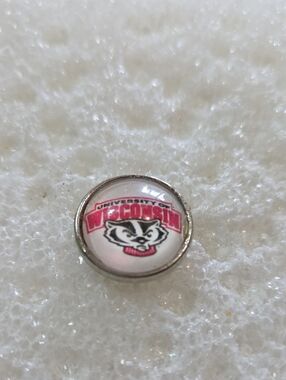 University of Wisconsin Bucky Badger Ginger Snqp Button Charm - Red & White